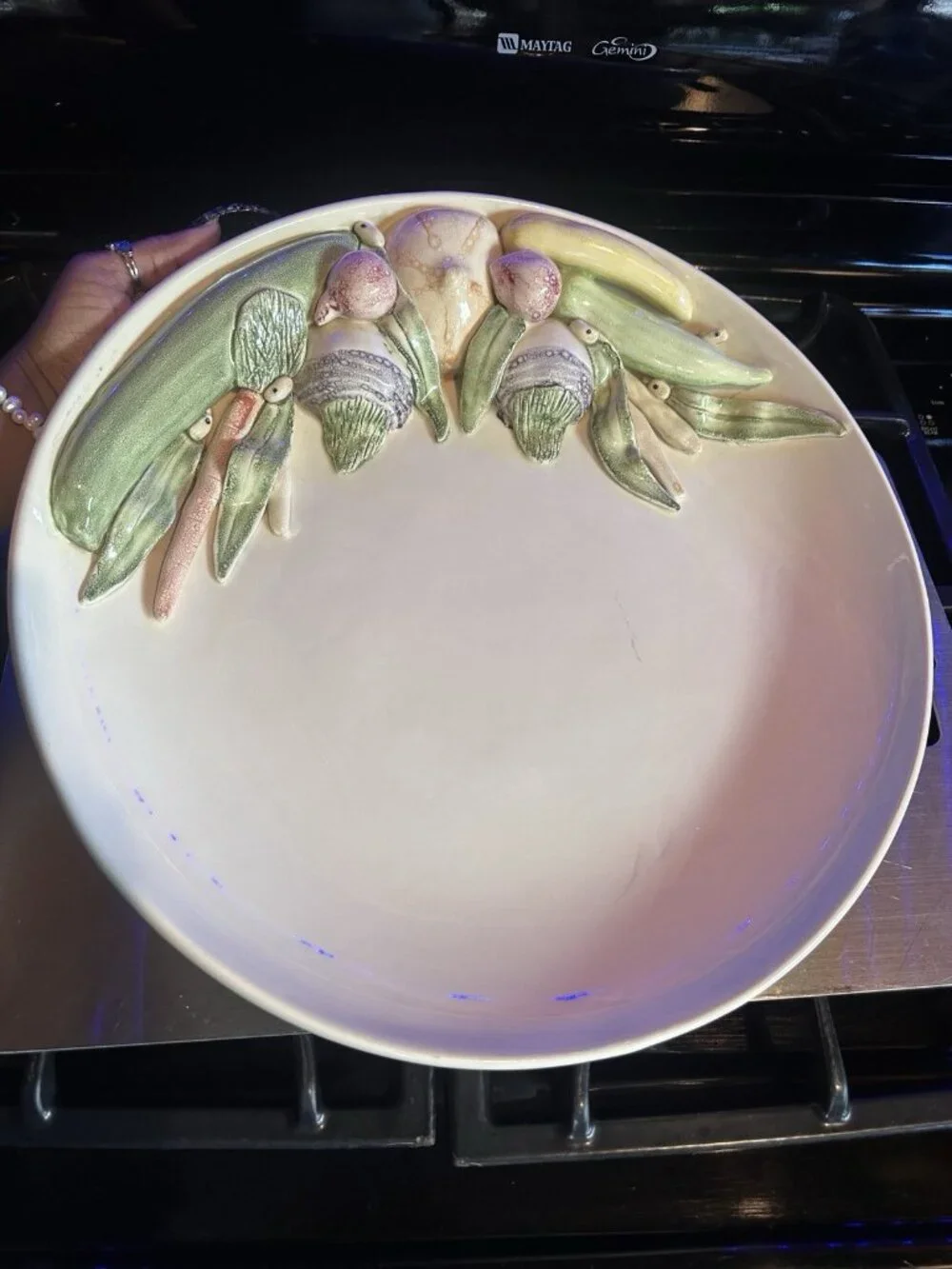 Vintage Majolica Style Raised Relief Vegetable Serving Display Platter Plate